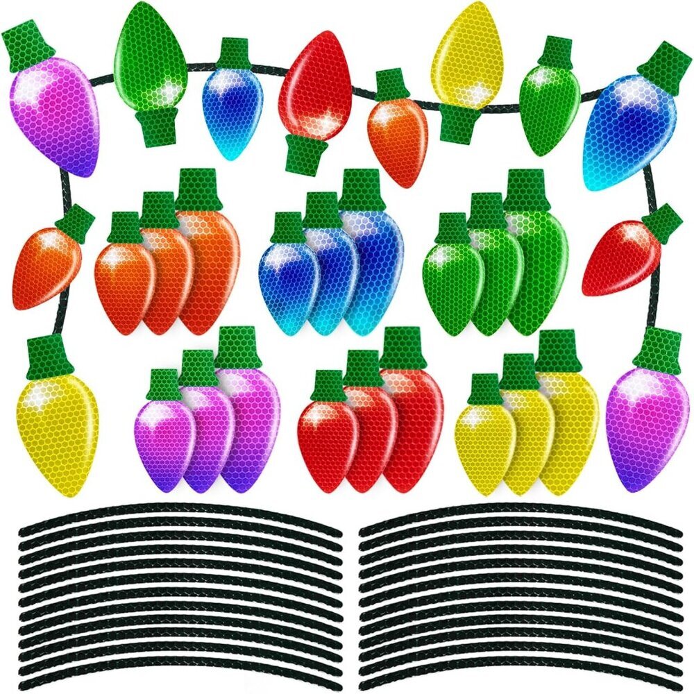 90PCS Christmas Car Refrigerator Decorations - 42 Reflective Bulb Light Shaped M